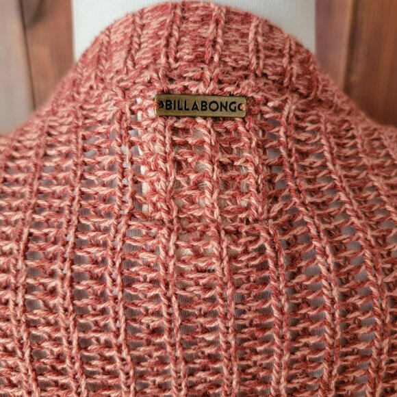 Billabong Women L Russet Open Knit Cardigan 100% Cotton Long Duster Pockets Cozy - Picture 4 of 11